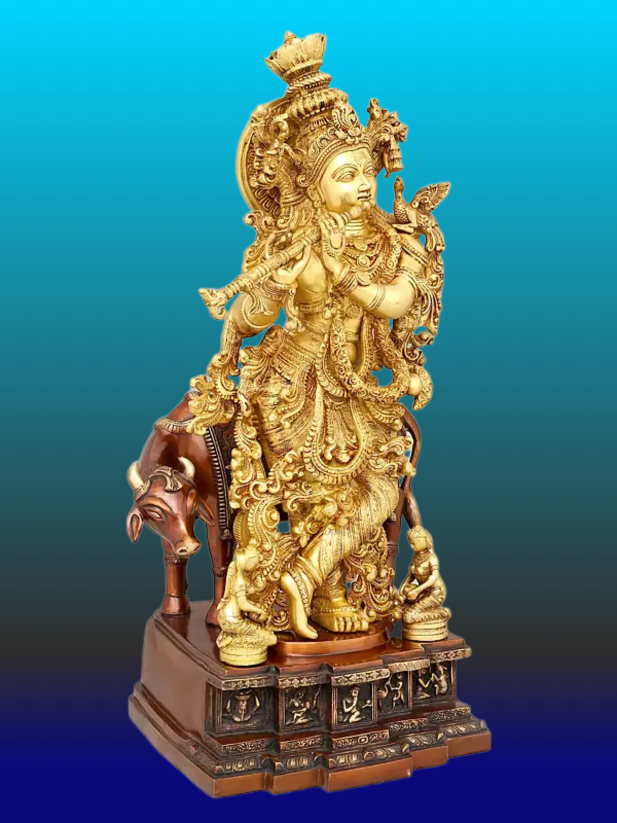Brassaura® Brass Cow Krishna Statue | Height 28 Inches & Weight 35.20 kg