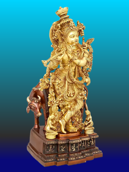 Brassaura® Brass Cow Krishna Statue | Height 28 Inches & Weight 35.20 kg