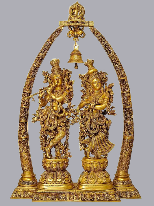 Brassaura® Brass Radha Krishna Statue with prabhavali | Height 45 Inches & Weight 69.74 kg
