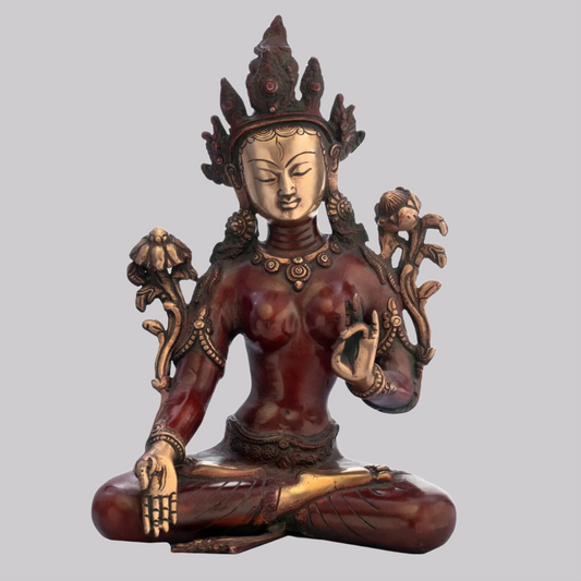 ब्रसौरा® ब्रास व्हाइट तारा मूर्तिकला | ऊंचाई 9 इंच और वज़न 2.70 किलो