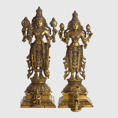 Brassaura® Brass Vishnu Lakshmi Statue | Height 14.96 Inches & Weight 9.30 kg