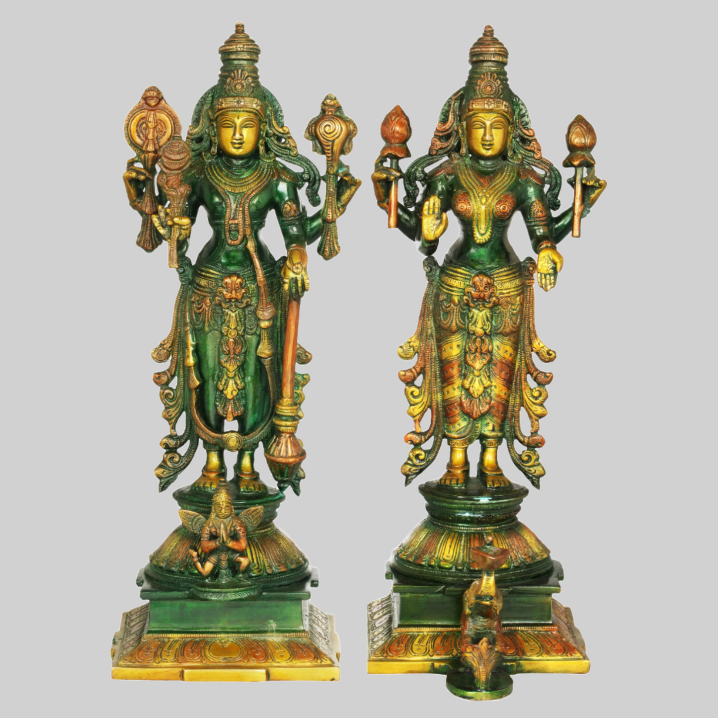 Brassaura® Brass Vishnu Lakshmi Statue | Height 14.96 Inches & Weight 9.30 kg