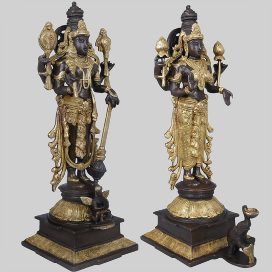 Brassaura® Brass Vishnu Lakshmi Statue | Height 14.96 Inches & Weight 9.30 kg