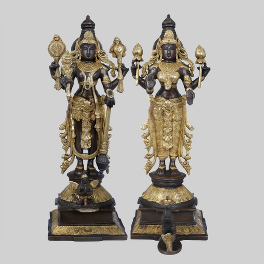 Brassaura® Brass Vishnu Lakshmi Statue | Height 14.96 Inches & Weight 9.30 kg
