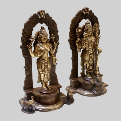 Brassaura® Brass Vishnu Lakshmi Statue | Height 9.06 Inches & Weight 3.80 kg