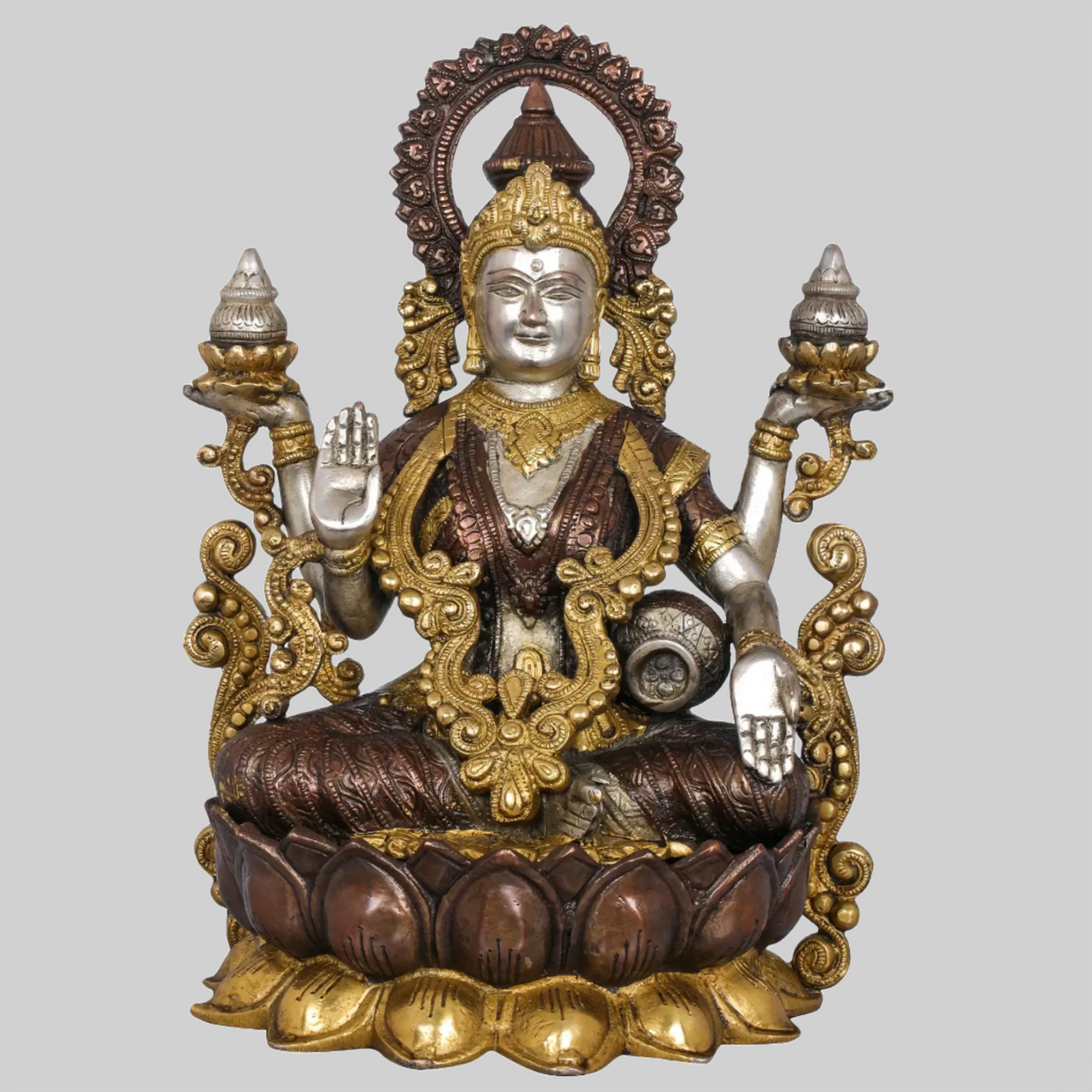 Brassaura® Brass Kamalasana Goddess Lakshmi Statue | Height 12.60 Inches & Weight 7.70 kg