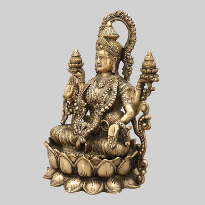 Brassaura® Brass Kamalasana Goddess Lakshmi Statue | Height 12.60 Inches & Weight 7.70 kg