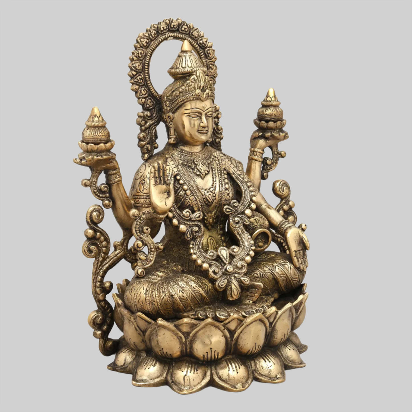 Brassaura® Brass Kamalasana Goddess Lakshmi Statue | Height 12.60 Inches & Weight 7.70 kg
