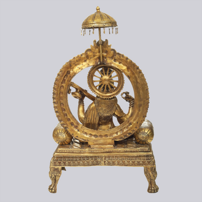 Brassaura® Brass Enthroned Goddess Saraswati Statue | Height 47.05 Inches & Weight 83 kg