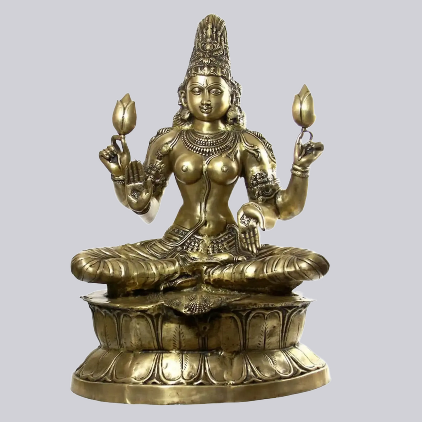 Brassaura® ब्रास चिंतनशील देवी लक्ष्मी प्रतिमा | ऊंचाई 34.65 इंच और वज़न 41.65 किलोग्राम