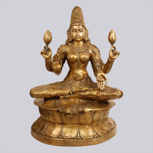 Brassaura® Brass Contemplative Goddess Lakshmi Statue | Height 34.65 Inches & Weight 41.65 kg