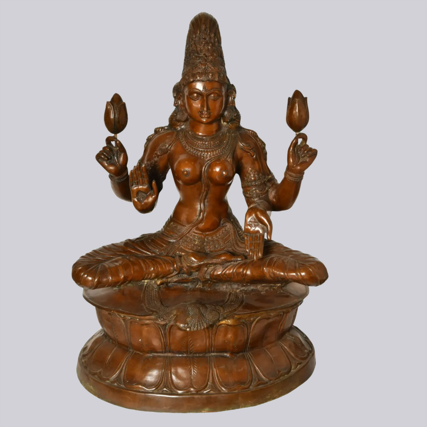 Brassaura® Brass Contemplative Goddess Lakshmi Statue | Height 34.65 Inches & Weight 41.65 kg