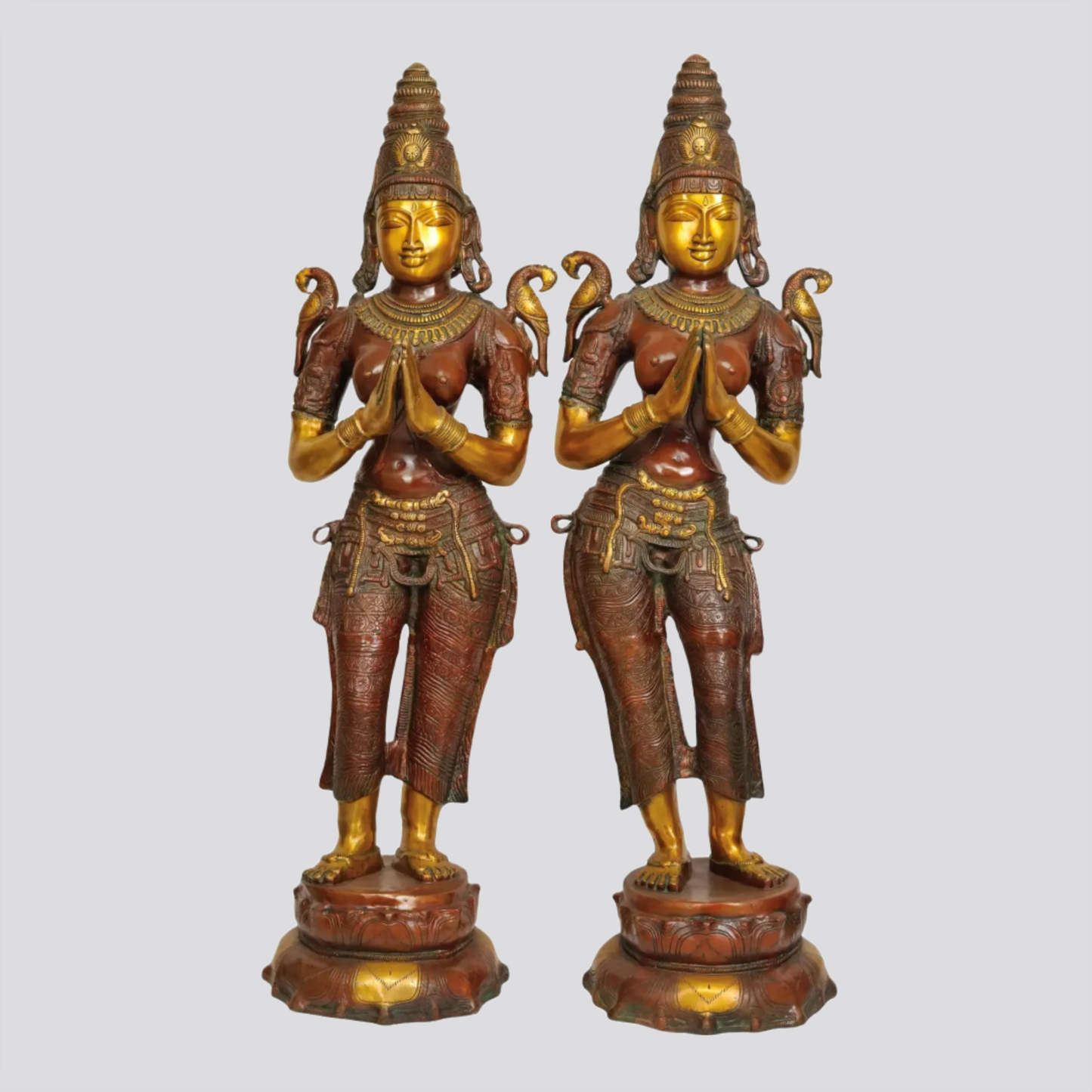 Brassaura® Brass Pair of Namaste Ladies Statues | Height 45.08 Inches & Weight 55.70 kg