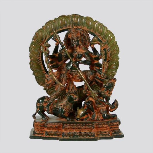 Brassaura® Brass Mahishasur Mardini Durga Statue | Height 12 Inches & Weight 6.66 kg