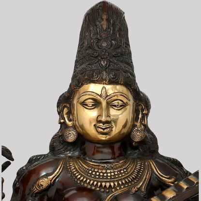 Brassaura® Large Kamalasana Saraswati | Brass Statue | Height 34 Inches & Weight 45.30 kgs