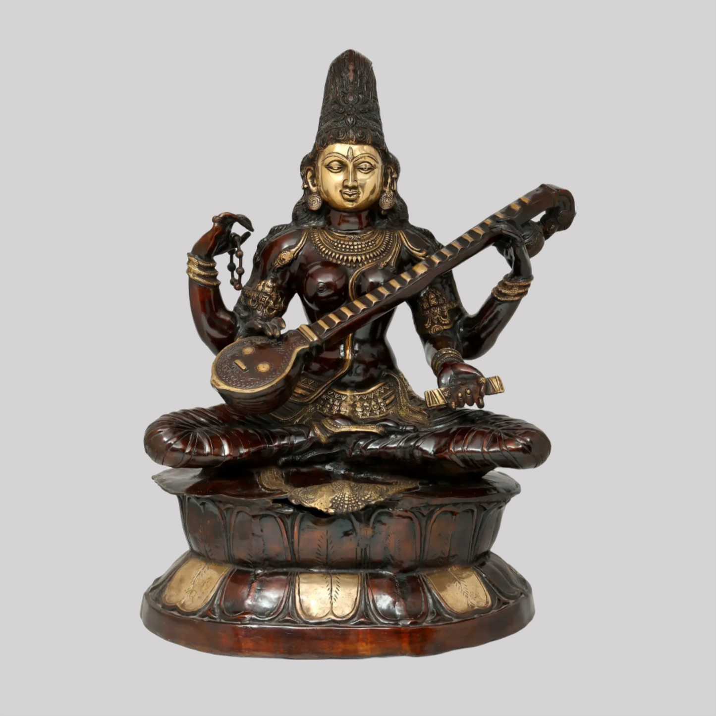 Brassaura® Large Kamalasana Saraswati | Brass Statue | Height 34 Inches & Weight 45.30 kgs