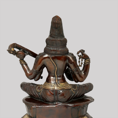 Brassaura® Large Kamalasana Saraswati | Brass Statue | Height 34 Inches & Weight 45.30 kgs