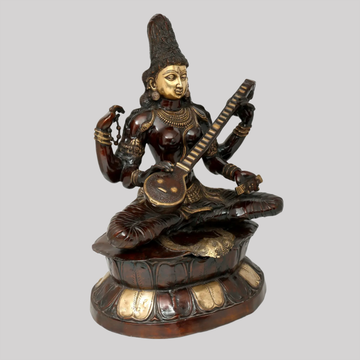 Brassaura® Large Kamalasana Saraswati | Brass Statue | Height 34 Inches & Weight 45.30 kgs