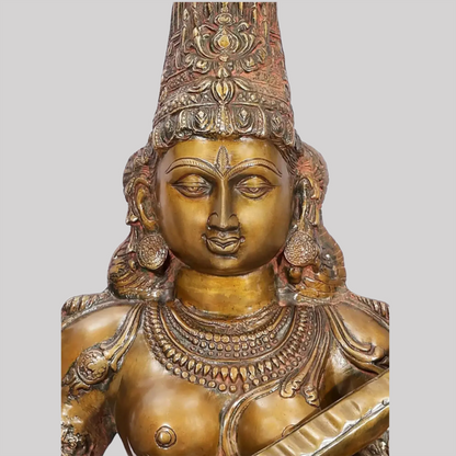 Brassaura® Large Kamalasana Saraswati | Brass Statue | Height 34 Inches & Weight 45.30 kgs