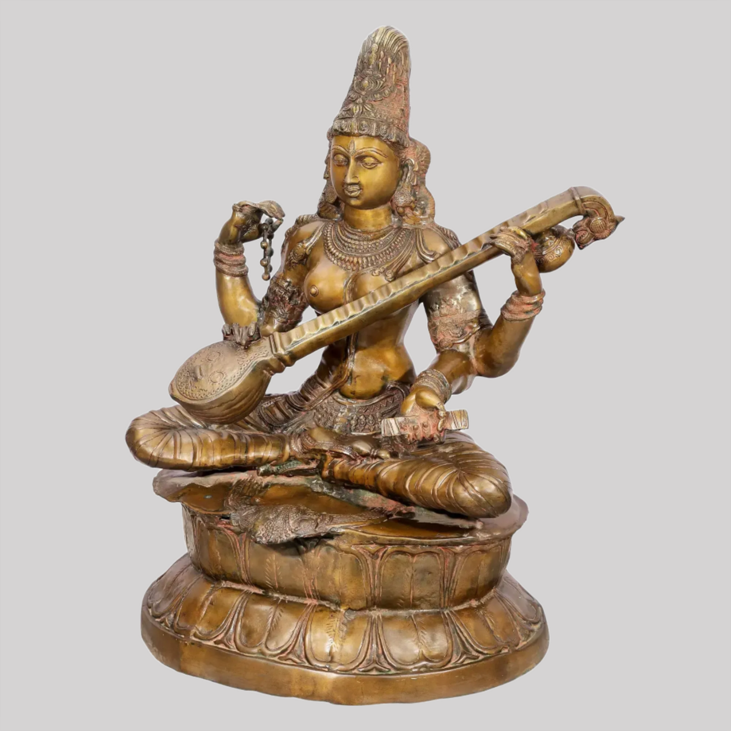 Brassaura® Large Kamalasana Saraswati | Brass Statue | Height 34 Inches & Weight 45.30 kgs