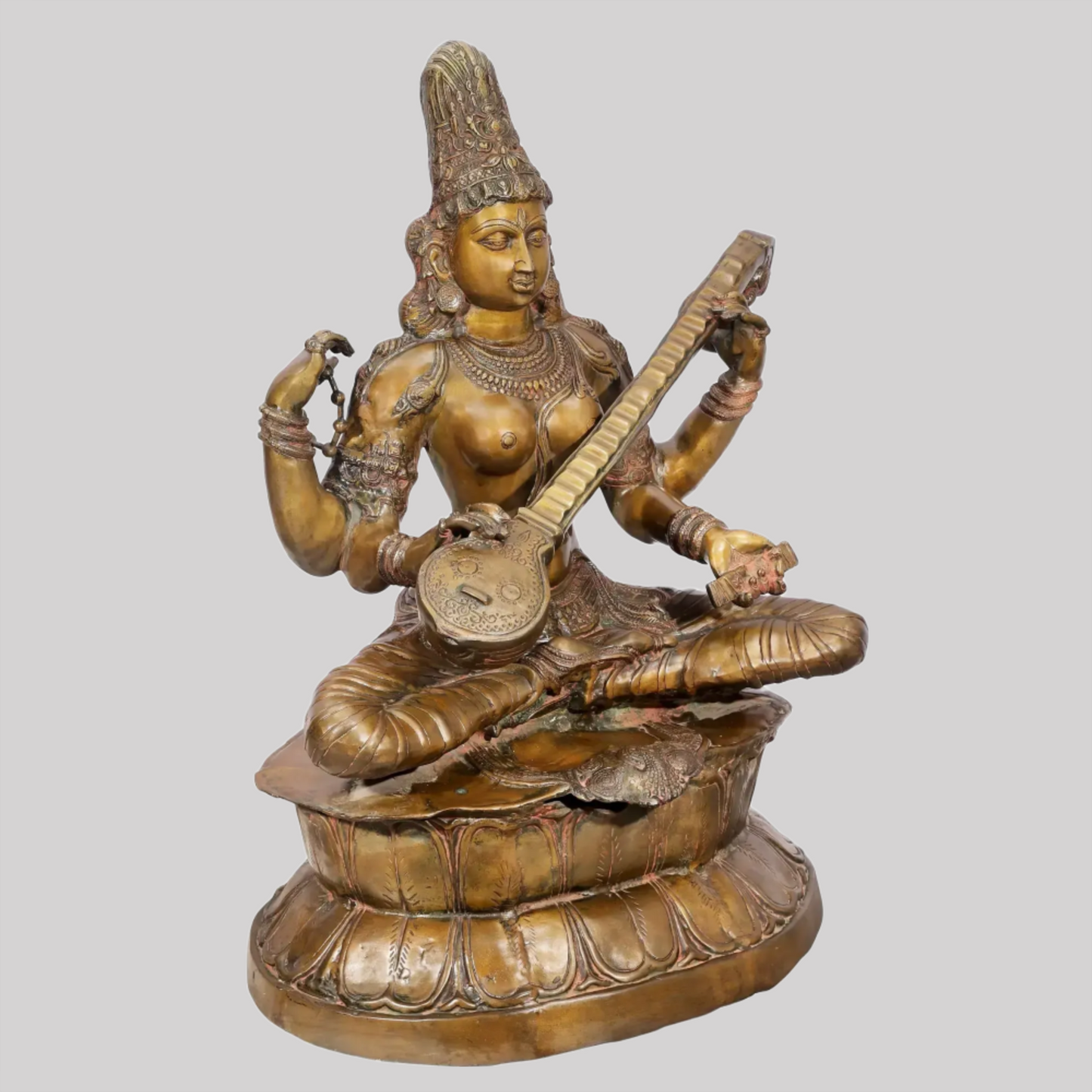 Brassaura® Large Kamalasana Saraswati | Brass Statue | Height 34 Inches & Weight 45.30 kgs
