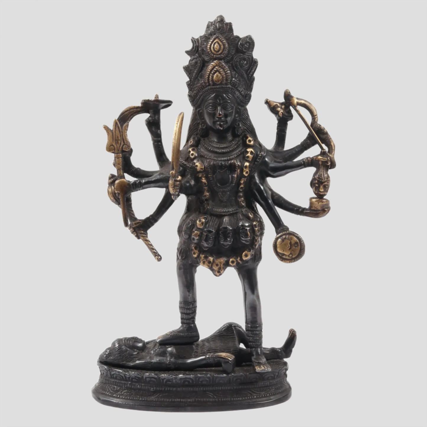 Brassaura® 10.5 Inch Goddess Kali Brass Sculpture | Sacred Handmade Home Idol