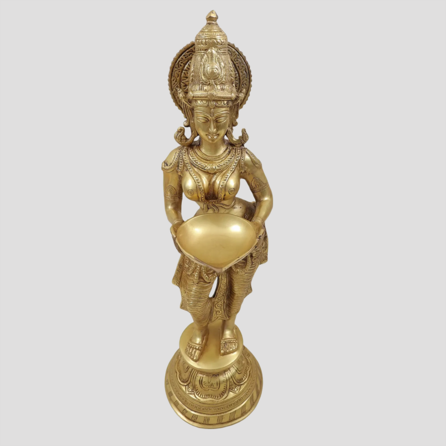 Brassaura® ब्रास डीप लक्ष्मी प्रतिमा | ऊंचाई 28.54 इंच और वजन 11.40 किलो