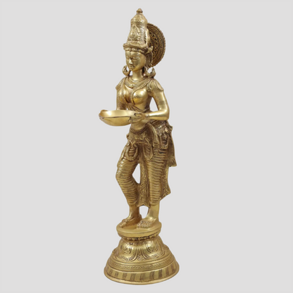 Brassaura® ब्रास डीप लक्ष्मी प्रतिमा | ऊंचाई 28.54 इंच और वजन 11.40 किलो