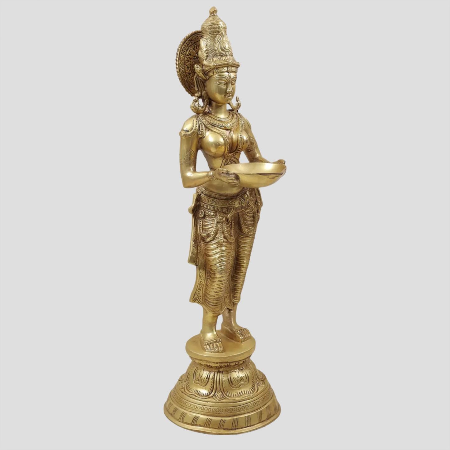 Brassaura® ब्रास डीप लक्ष्मी प्रतिमा | ऊंचाई 28.54 इंच और वजन 11.40 किलो