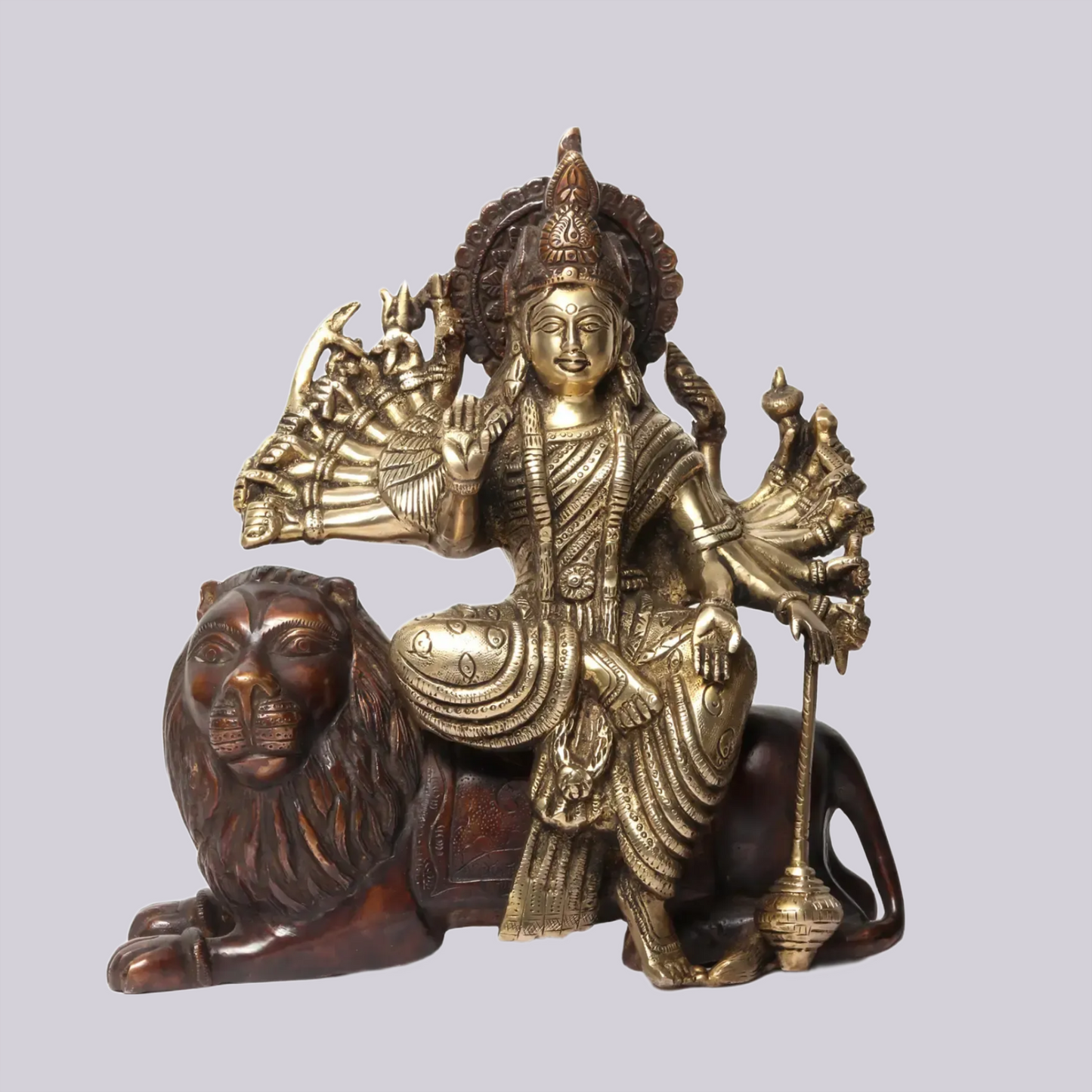 Brassaura® Brass Maa Durga Statue | Height 11.42 Inches & Weight 6.76 kg