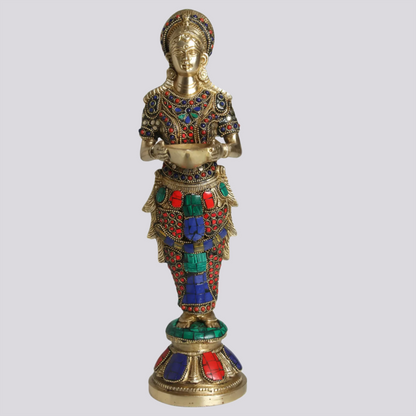 Brassaura® Brass Deep Lakshmi Statue | Height 13.98 Inches & Weight 5.62 kg