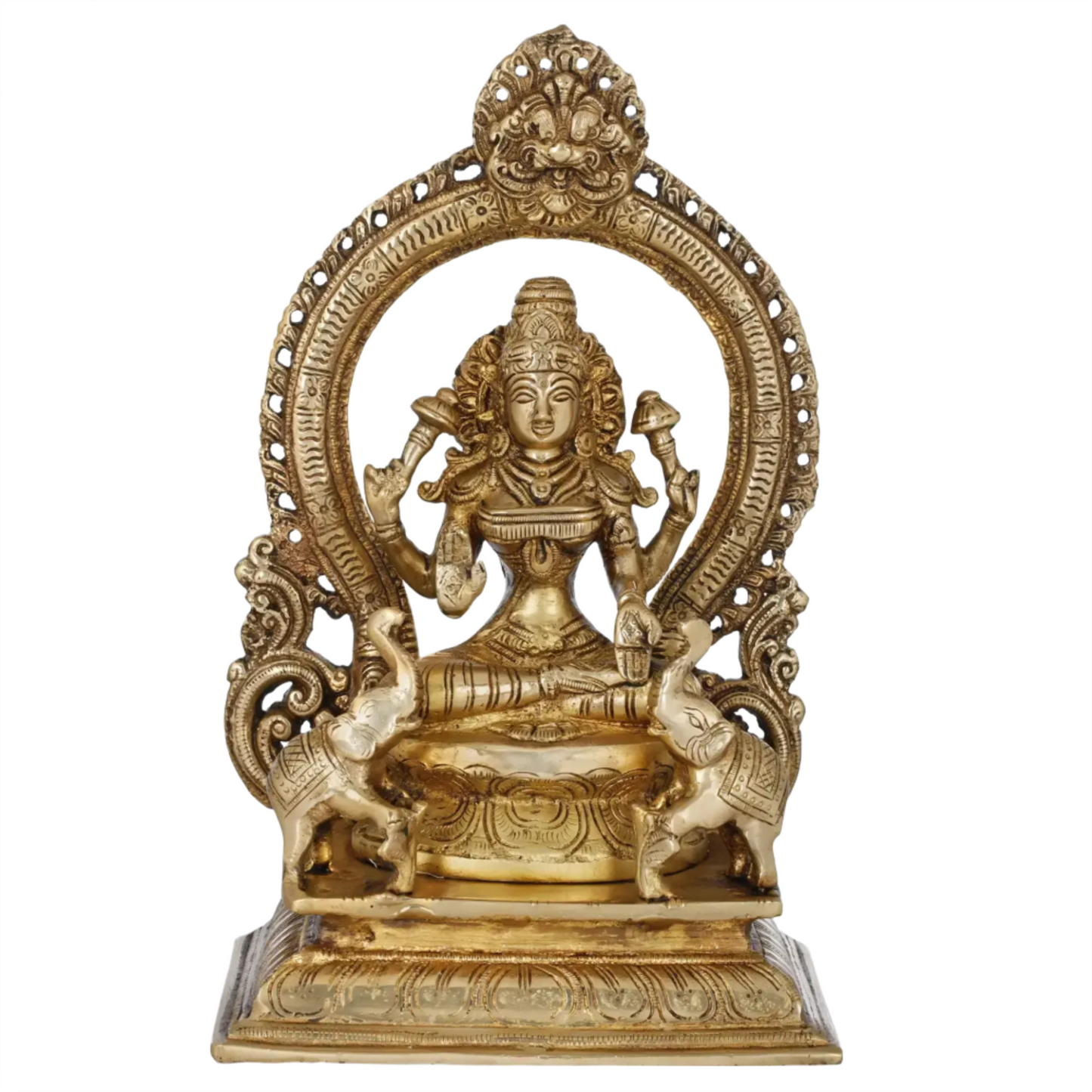 Brassaura® Brass Goddess Lakshmi Statue with Prabhavali & Elephants | 11.41 Inches | 4.10 kg