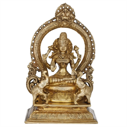 Brassaura® Brass Goddess Lakshmi Statue with Prabhavali & Elephants | 11.41 Inches | 4.10 kg