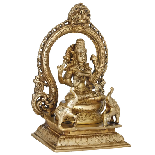 Brassaura® Brass Goddess Lakshmi Statue with Prabhavali & Elephants | 11.41 Inches | 4.10 kg