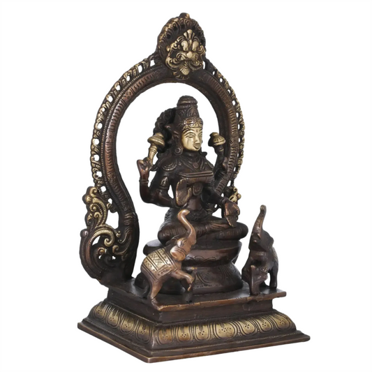 Brassaura® Brass Goddess Lakshmi Statue with Prabhavali & Elephants | 11.41 Inches | 4.10 kg