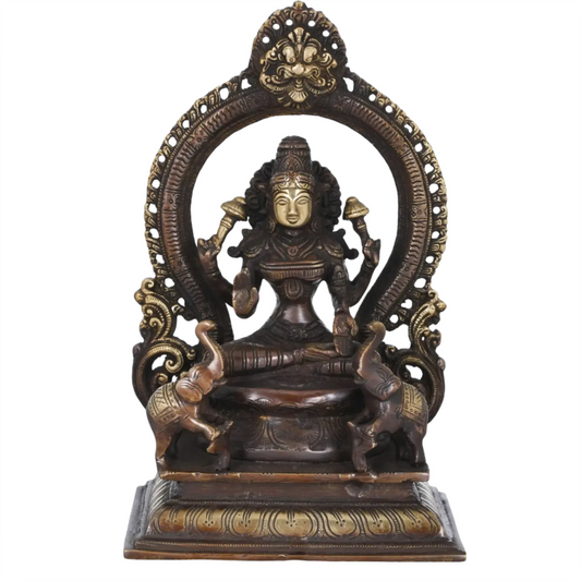 Brassaura® Brass Goddess Lakshmi Statue with Prabhavali & Elephants | 11.41 Inches | 4.10 kg