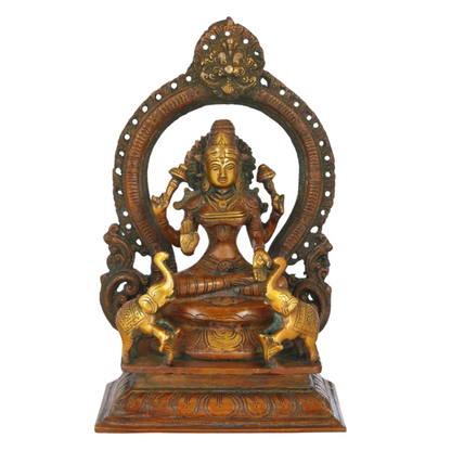 Brassaura® Brass Goddess Lakshmi Statue with Prabhavali & Elephants | 11.41 Inches | 4.10 kg