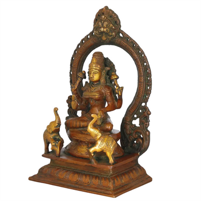 Brassaura® Brass Goddess Lakshmi Statue with Prabhavali & Elephants | 11.41 Inches | 4.10 kg