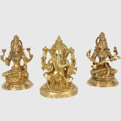 Brassaura® Brass Lakshmi Ganesh Saraswati Idol | Height 10.8 Inches & Weight 17.99 kg