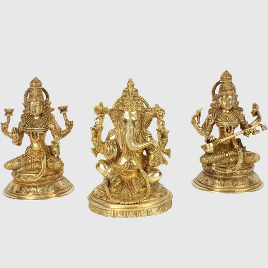 Brassaura® Brass Lakshmi Ganesh Saraswati Idol | Height 10.8 Inches & Weight 17.99 kg