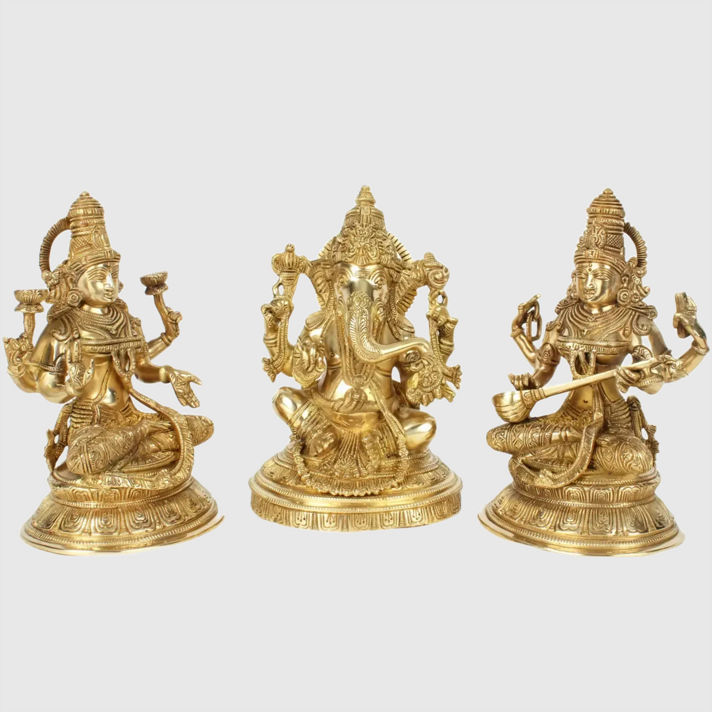 Brassaura® Brass Lakshmi Ganesh Saraswati Idol | Height 10.8 Inches & Weight 17.99 kg