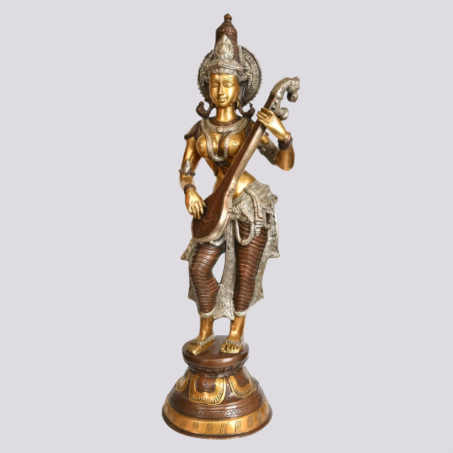 Brassaura® Brass Standing Saraswati Statue | Height 28.7 Inches & Weight 12 kgs
