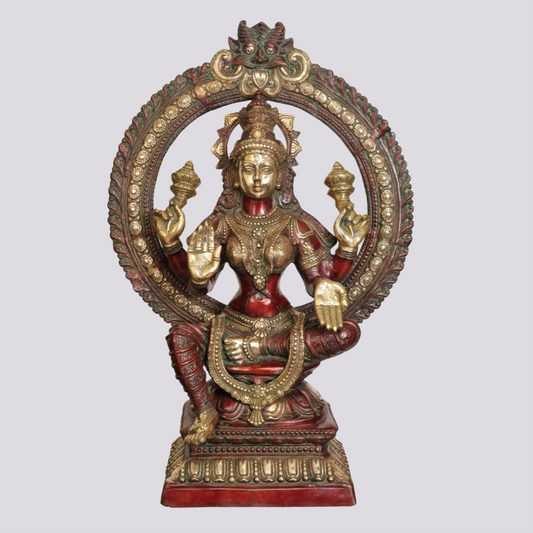 ब्रासुरा® बड़ी नृत्य करती लक्ष्मी देवी | प्रभावलि आर्क के साथ पीतल की मूर्ति | ऊंचाई 36 इंच और वज़न 37 किग्रा