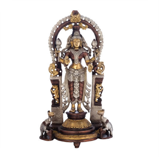 Brassaura® Lord Vishnu Standing with Prabhavali & Elephant Base | Brass Temple Idol | Height 16 Inches & Weight 5.94 kgs