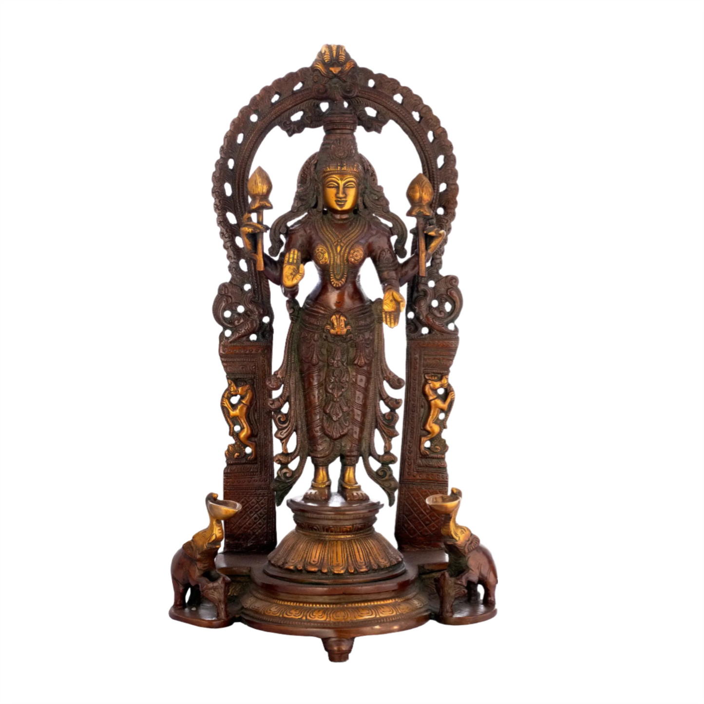 Brassaura® Lord Vishnu Standing with Prabhavali & Elephant Base | Brass Temple Idol | Height 16 Inches & Weight 5.94 kgs