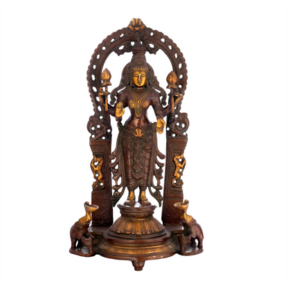 Brassaura® Lord Vishnu Standing with Prabhavali & Elephant Base | Brass Temple Idol | Height 16 Inches & Weight 5.94 kgs