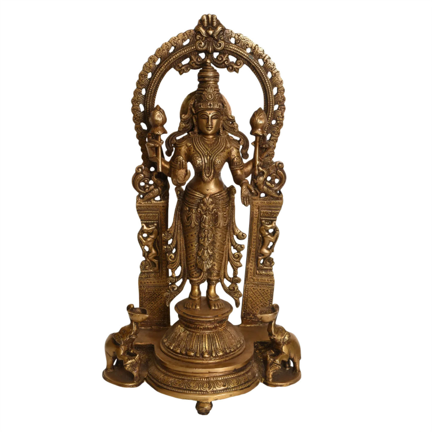 Brassaura® Lord Vishnu Standing with Prabhavali & Elephant Base | Brass Temple Idol | Height 16 Inches & Weight 5.94 kgs