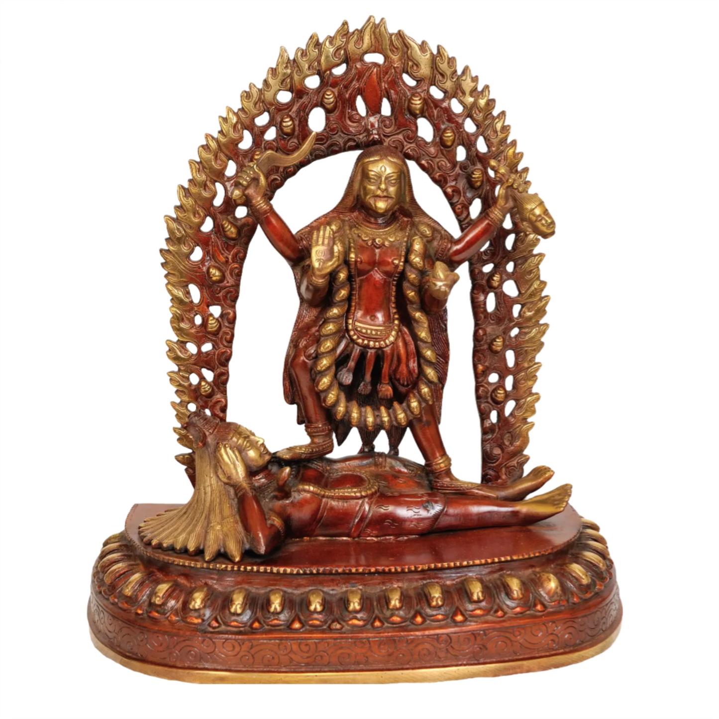 Brassaura® Mahakali Standing on Shiva | Antique Finish Brass Statue | Height 32 Inches | Weight: 5.80 kgs
