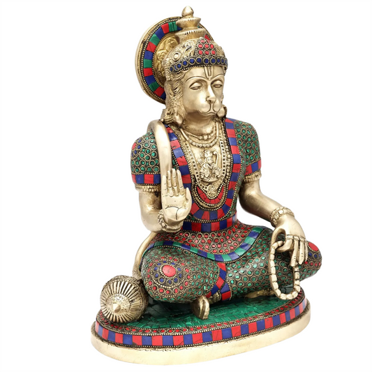 ब्रासौर® पंचमुखी हनुमान प्रतिमा | इनले वर्क के साथ शुद्ध पीतल | ऊंचाई 12.5 इंच और वज़न 7.17 किलोग्राम