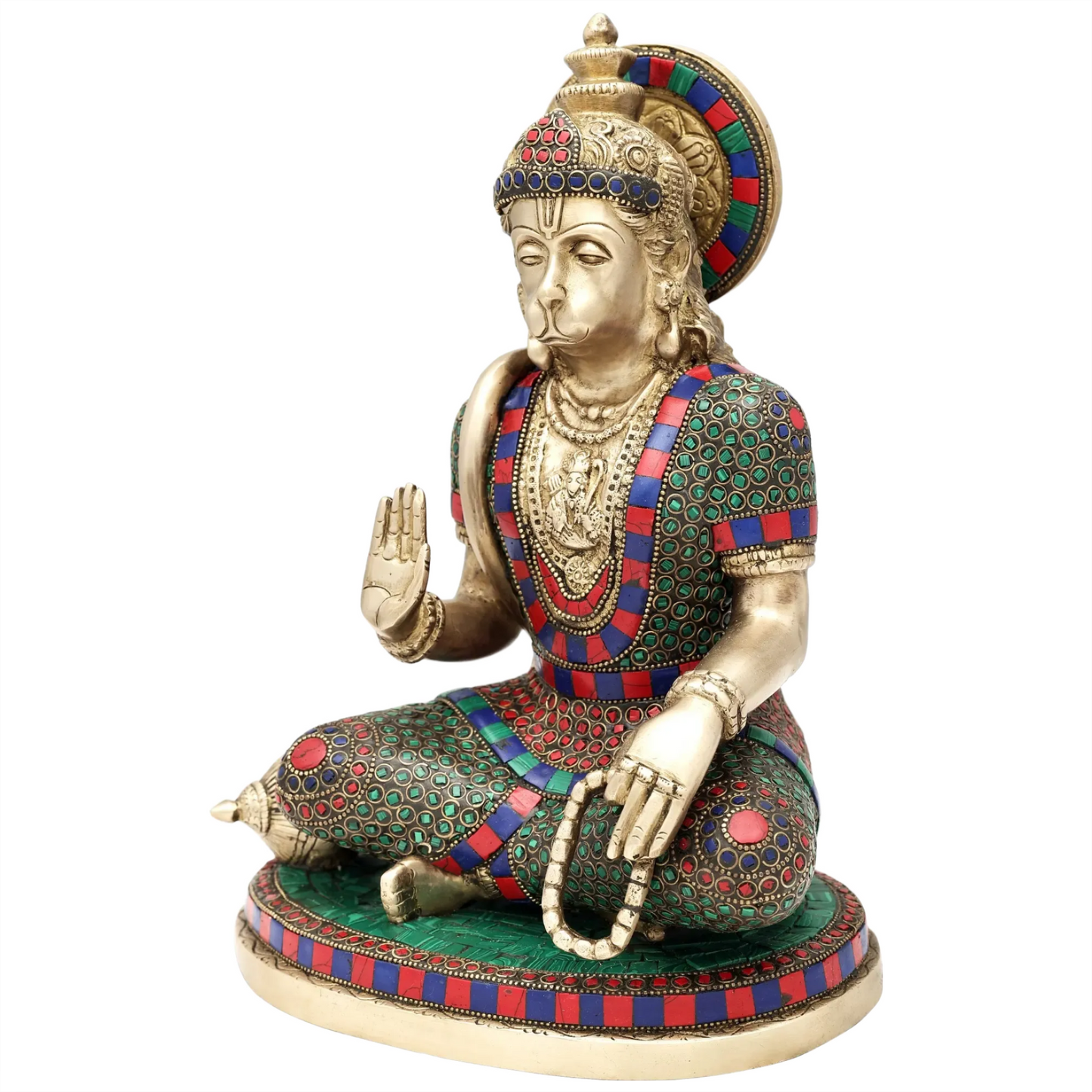 Brassaura® Panchmukhi Hanuman Statue | Pure Brass with Inlay Work | Height 12.5 Inches & Weight 7.17 kgs